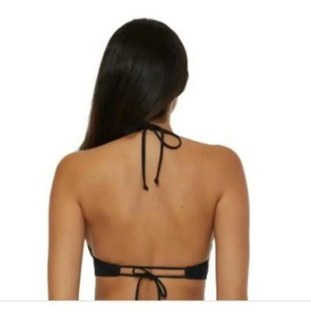 Becca Women's Black Modern Edge Textured Rib Halter Bikini Top S